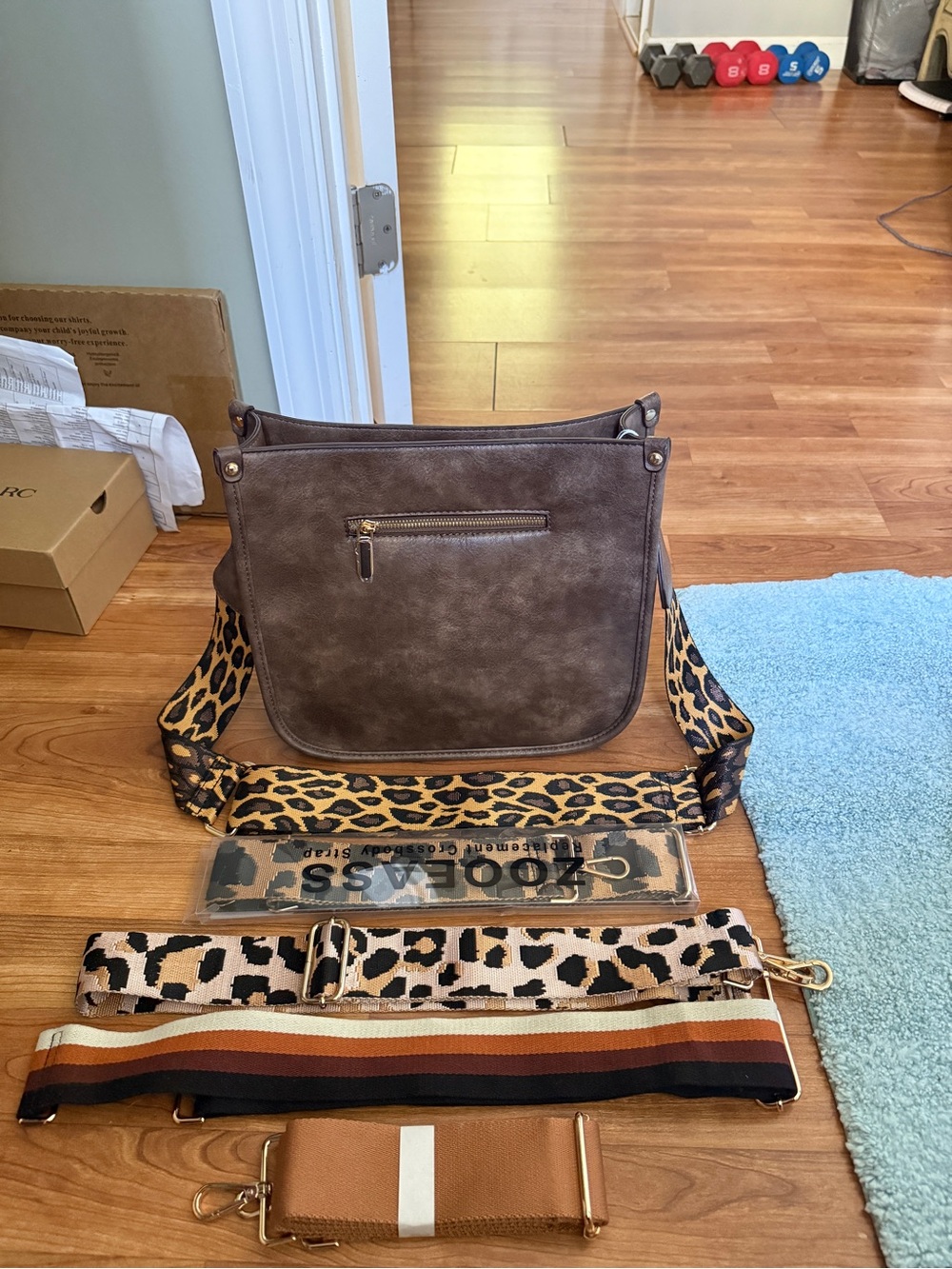 Brown Crossbody Bag with Leopard Strap - Unbranded